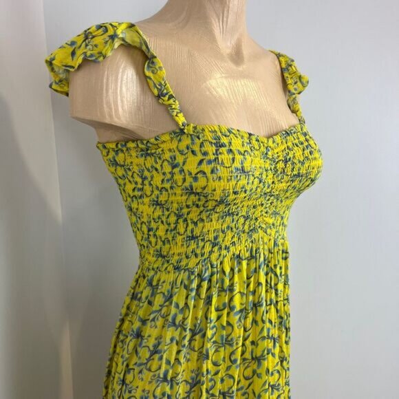 Tiare Hawaii Naturals Women's One Size Yellow Blue Sundress Maxi Dress Floral - Picture 3 of 14